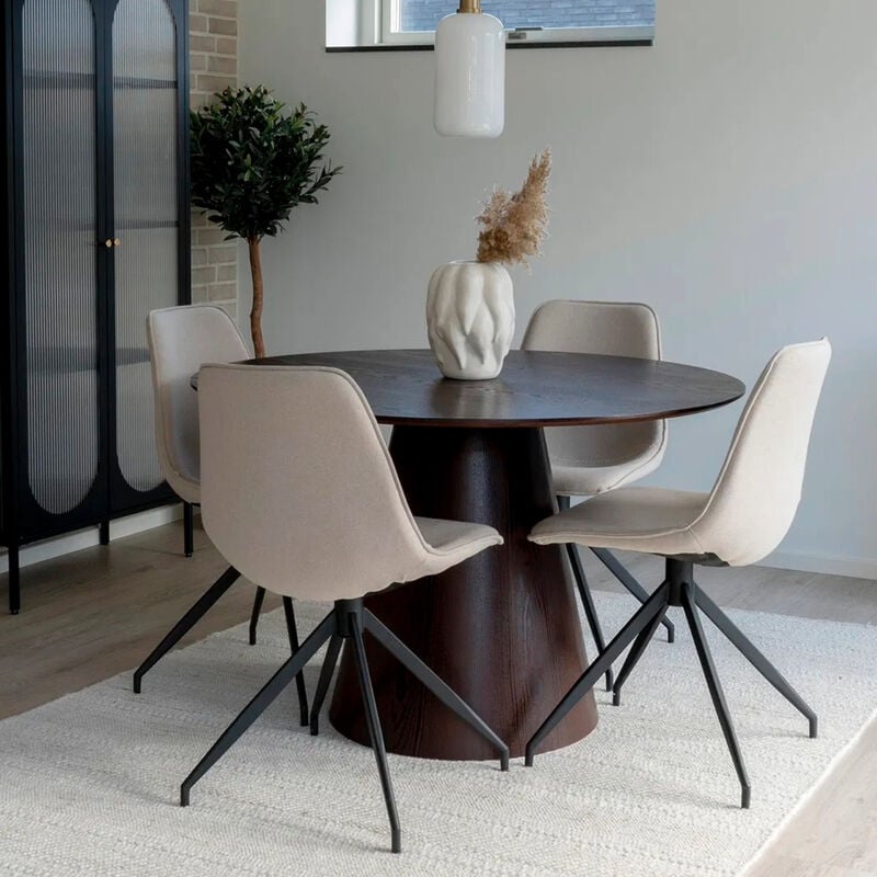 House Nordic Bolton-Monaco 4-hengen pyöreä ruokailuryhmä pähkinä/hiekka